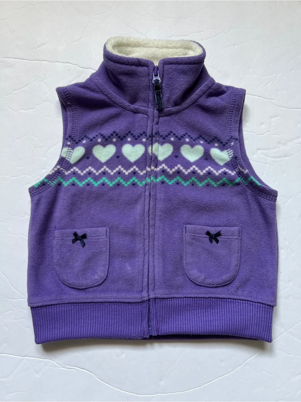 Carter's Purple Fleece Zip Vest with Heart Pattern